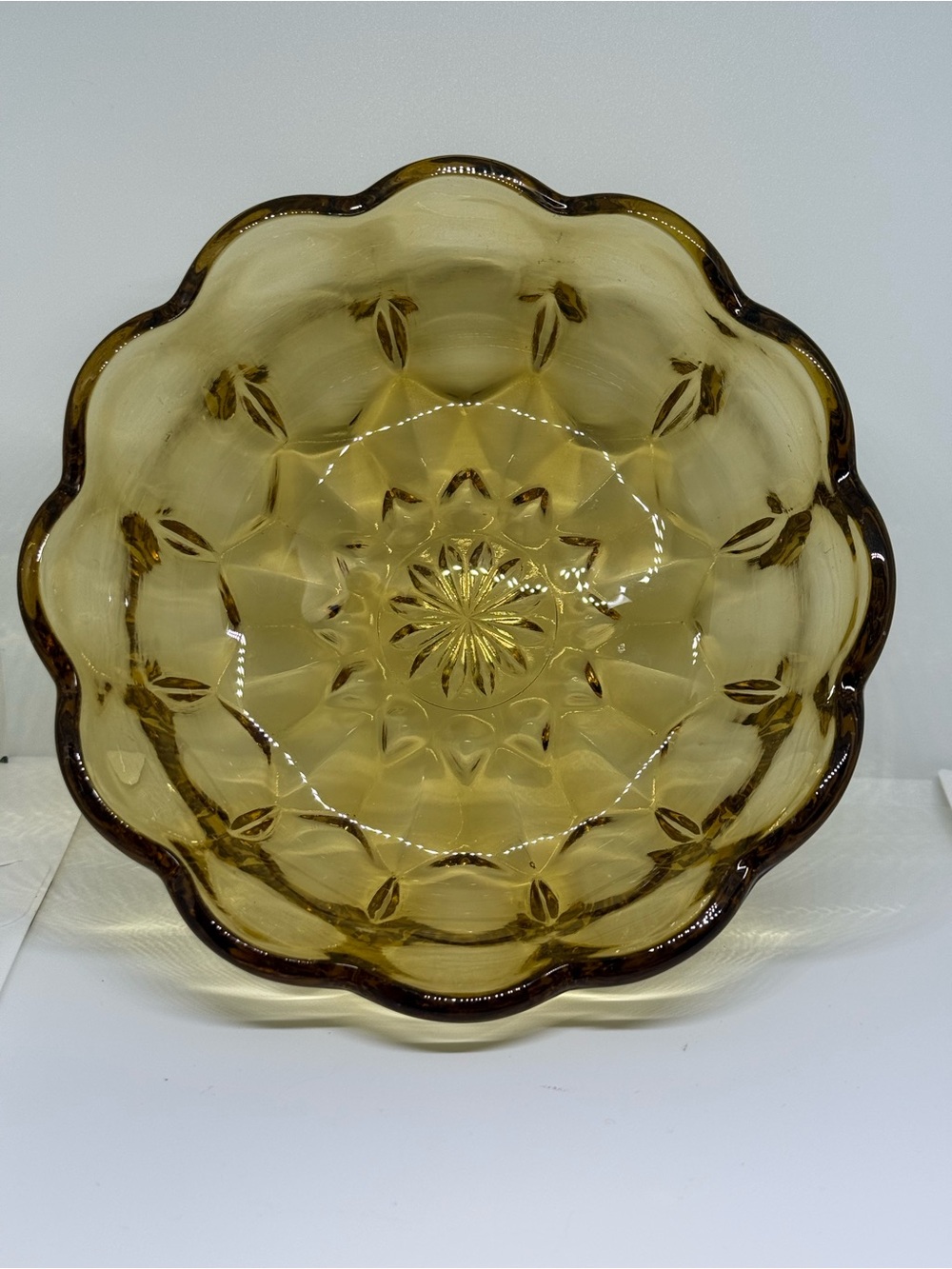 Amber Glass Bowl Scalloped Vintage